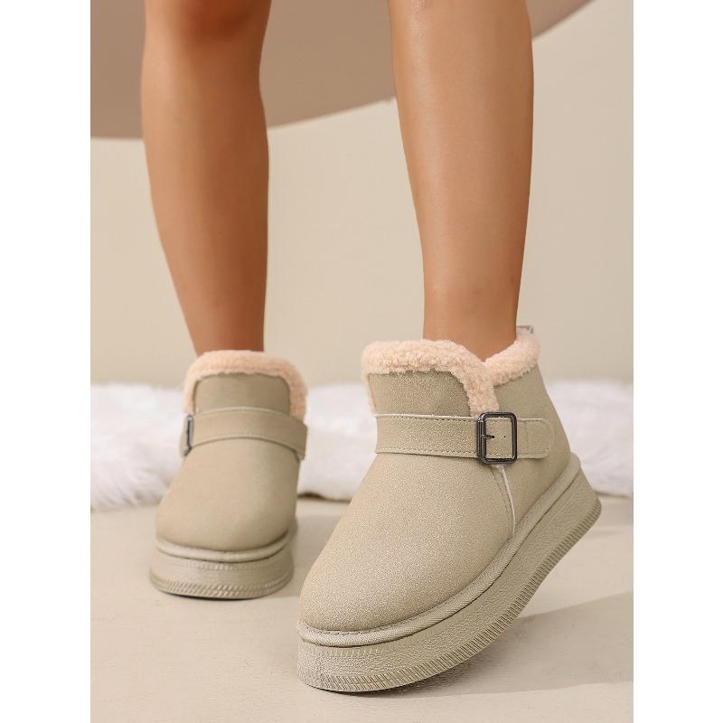 Women's Thick-Soled Buckle-Fastened Fleece-Lined Snow Boots 2025 Winter New Arrival Waterproof Warm Short Boots Slip-On Cotton Boots