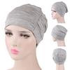 Solid Color Men Women Pleated Cotton Beanie Cap Hair Loss Sleeping Chemo Hat