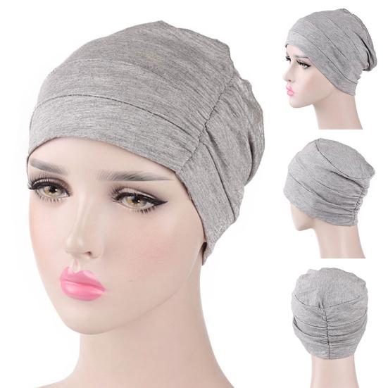 Solid Color Men Women Pleated Cotton Beanie Cap Hair Loss Sleeping Chemo Hat