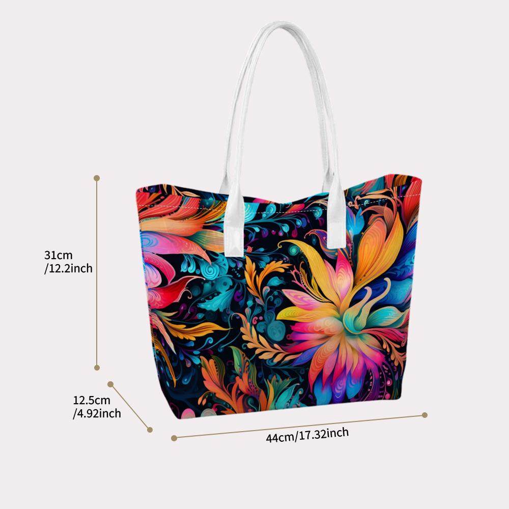 Vibrant Floral Print Large Tote Bag Fashion Casual All-match Portable Women Shoulder Bag for Daily Commute Travel Shopping