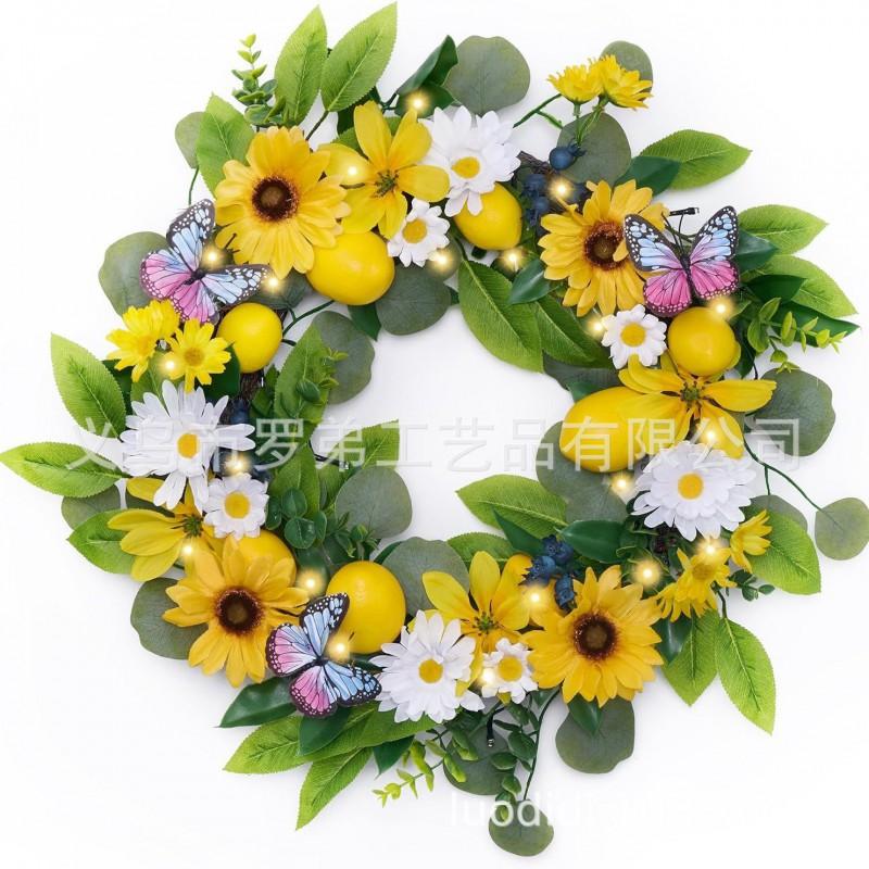 Artificial Lemon Peony Wreath Wall Hanging Decor Door Home Festival Party Decoration