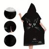 Heterochromia Black Cat Hooded Towel Flat Print Microfiber Changing Robe for Swimming Beach Pool Poncho for Children Adults