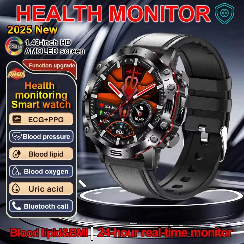 2025 New Smart Watch For Men Health Blood PressureBlood Oxygen Uric Acid Fitness Tracker Watches Bluetooth Call ECG Smartwatch