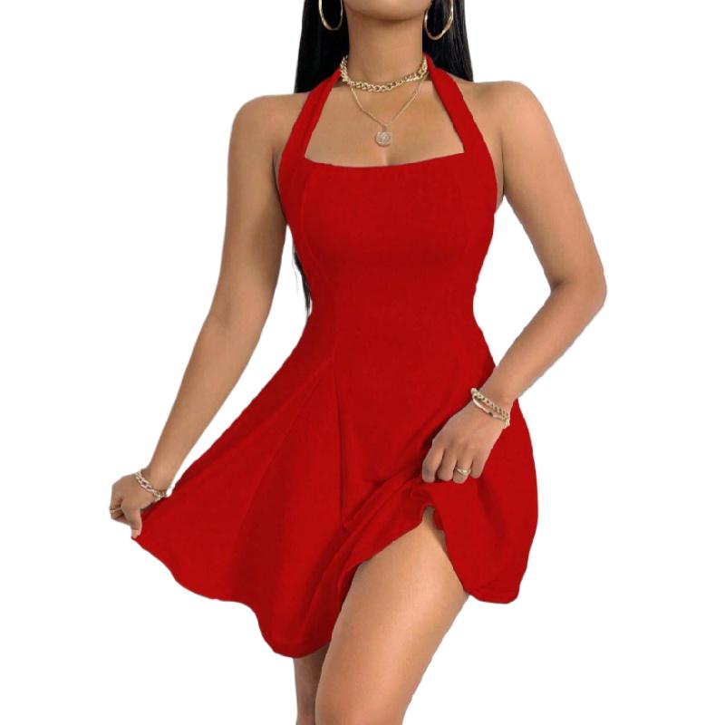 

ЖЕНСКОЕ короткое платье с открытой спиной и бретельками, мини-платья трапециевидной формы без сна XL красный