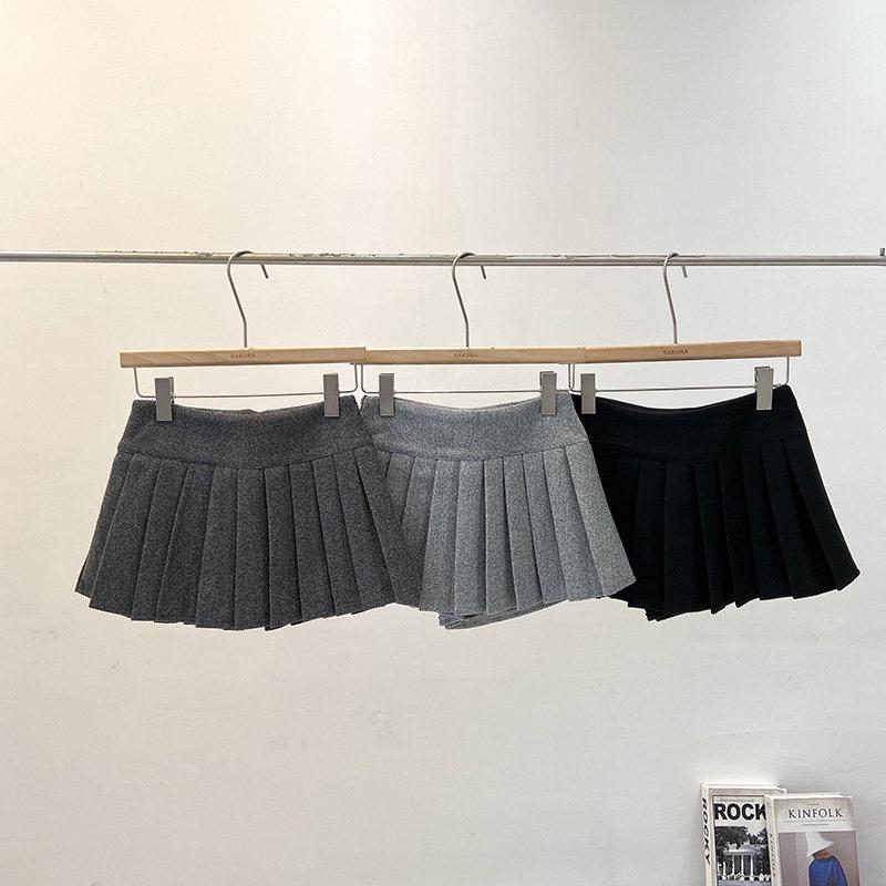 2026 Autumn Women's Anti-Exposure A-Line Pleated Woolen High-Waisted Skirt