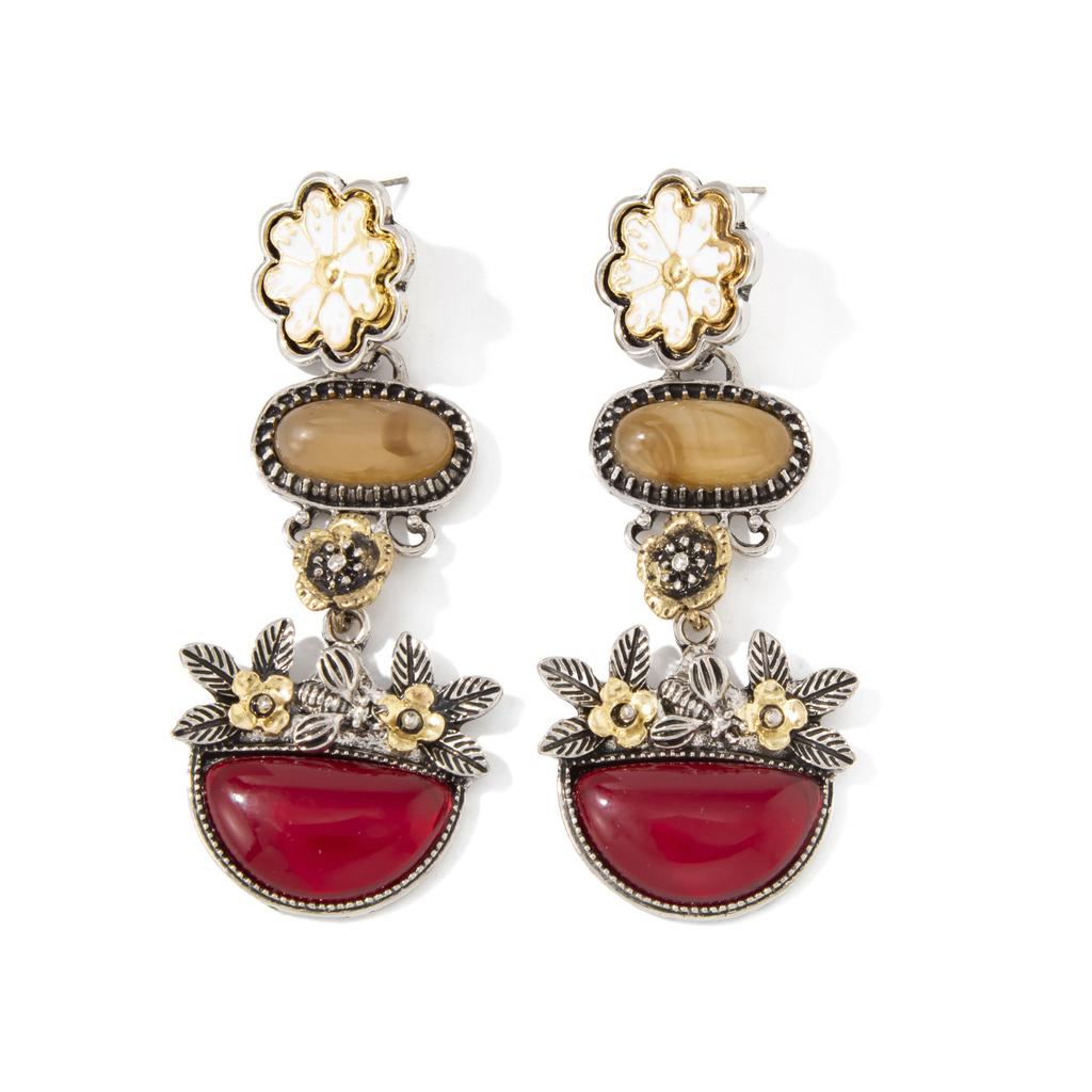 Bohemian Vintage Flower Flower Earrings Female, Premium Geometric Resin Imitation Gemstone Stud Earrings