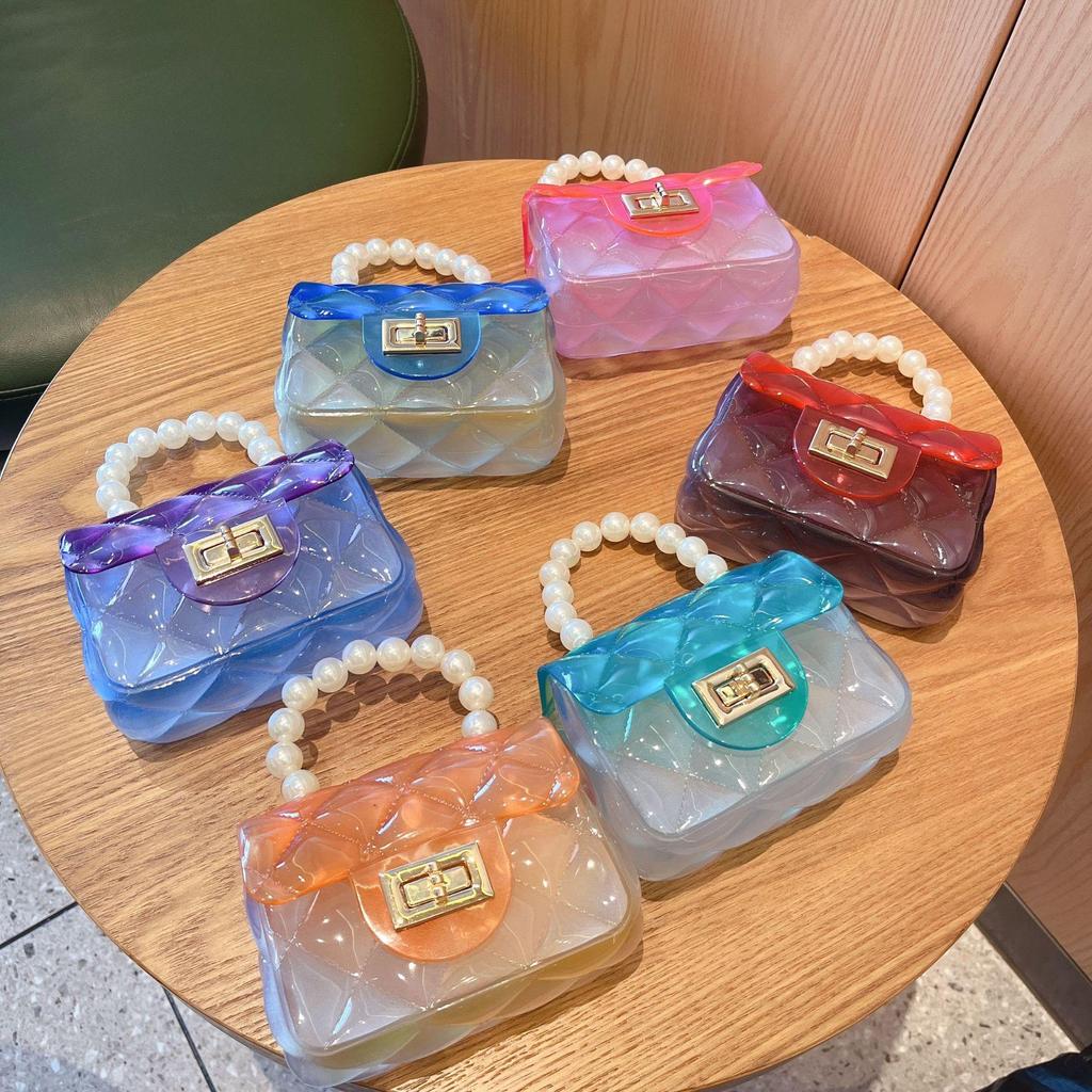 2025 Summer Transparent PVC Jelly Mini Pearl Crossbody Square Women's Bag