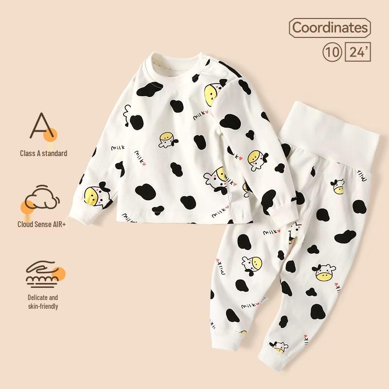 Jingqi Toddler Autumn Pure Cotton Warm Underwear Set – Girls' Two-Piece Pajamas