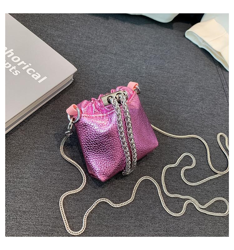 PU Bucket Soild Shoulder Bags Chains Party Crossbody Bags for Women 2024 High Quality Fashion on Sale Bolso Bombonera Con Cadena