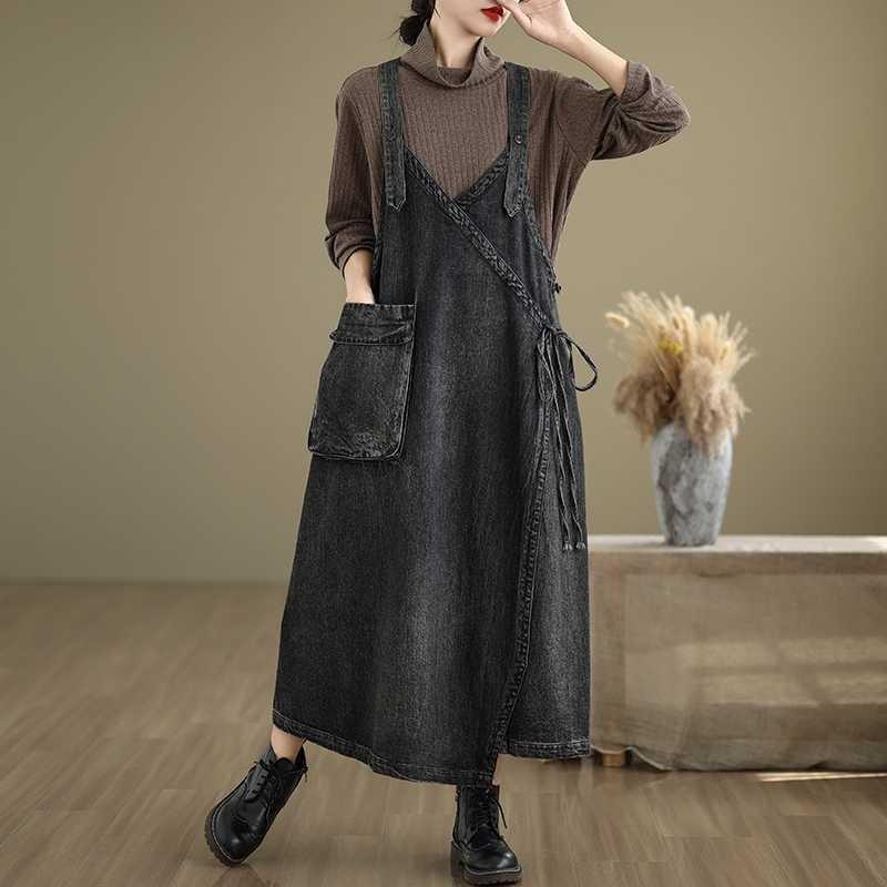 Denim Extra-wide Casual Strap Dress Women