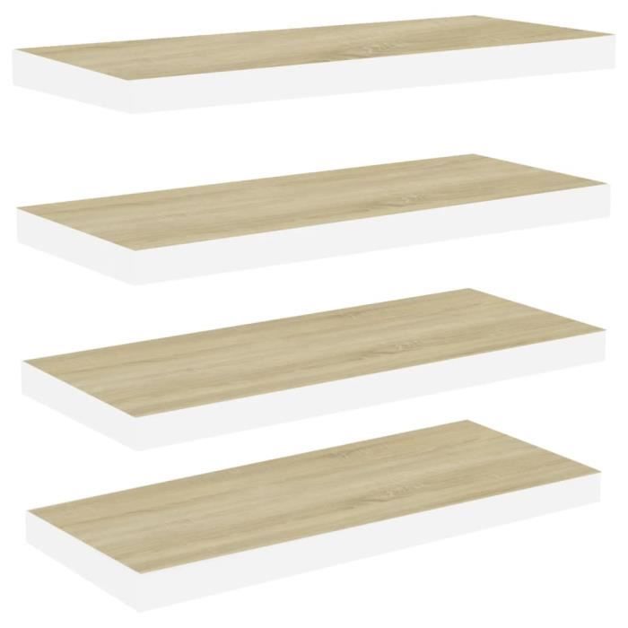 VidaXL Floating Shelves 4 Pcs Oak and White 80x23.5x3.8 Cm MDF