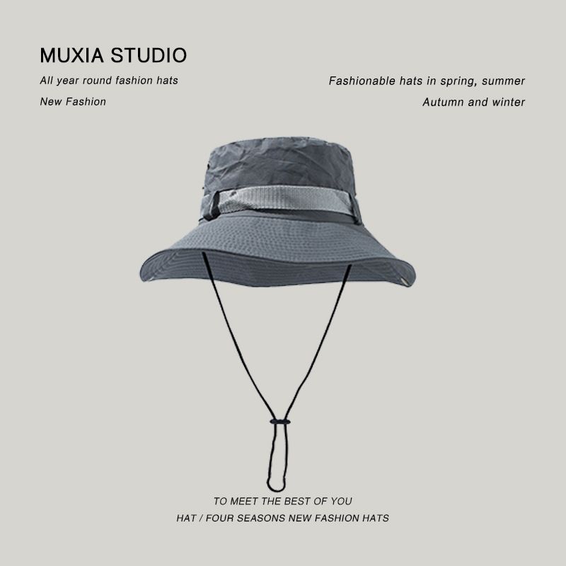 

Mountain Camping Breathable Mountaineering Fishing Hat Men s Sun-Shade Spring and Autumn Women s Wild K-style Outdoor Bucket Hat Pure color Webbing-light gray One size