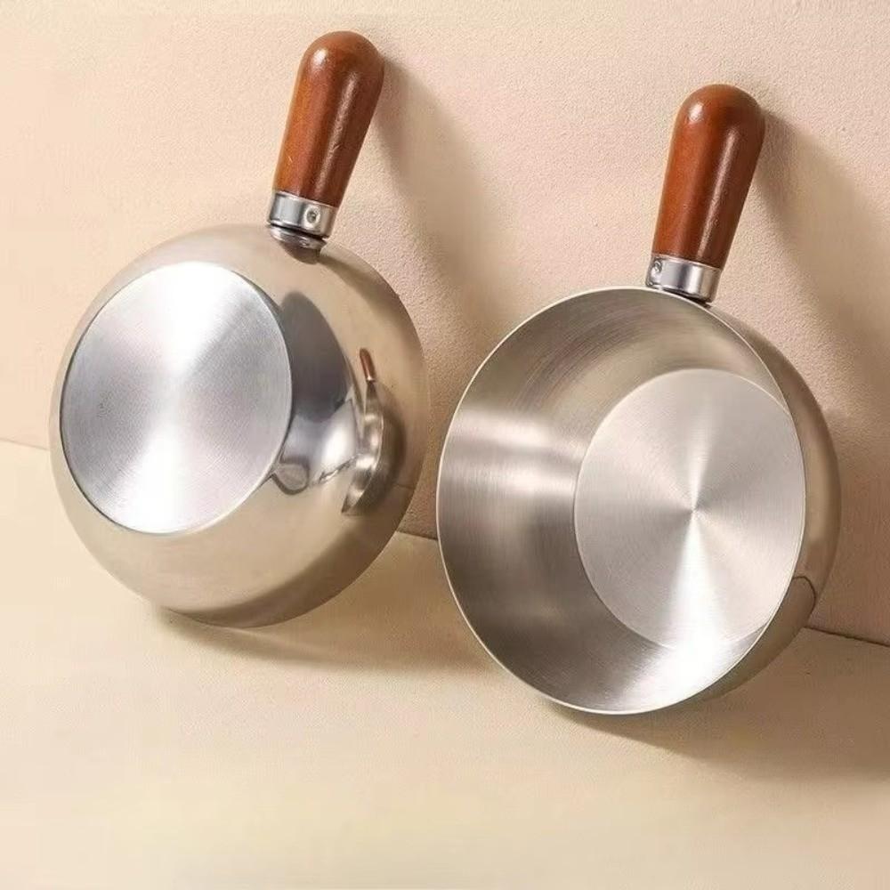 Wooden Handle Single-person Pot Thickened Even Heat Distribution Milk Pot Heat-Resistant Non-stick Stainless Steel Pot