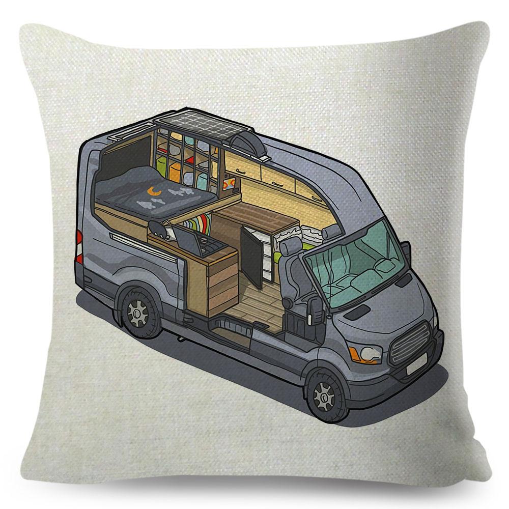 Van Life Pillow Case Decor Cartoon Camper House Travel Car Cushion Cover for Sofa Home Children Room Vanlife Pillowcase 45x45cm