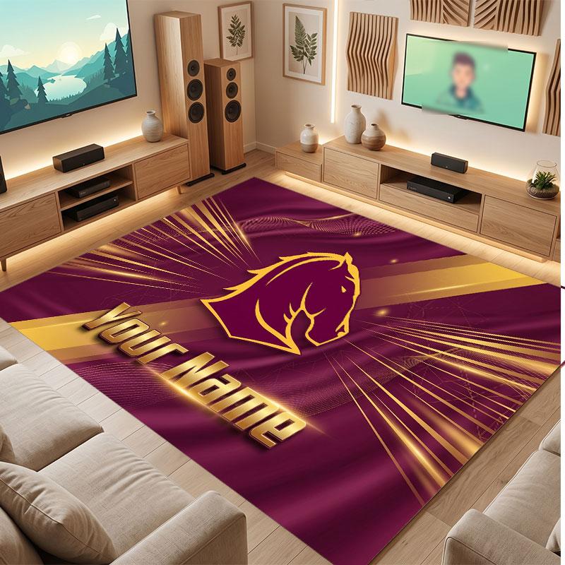 Brisbane Broncos Personalisierter Kristall-Samt-Teppich, Benutzerdefinierter Name Text Weicher Anti-Rutsch-Teppich für Wohnzimmer Schlafzimmer