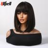 Parrucche Sintetiche Nere Naturali Parrucca Bob Corta Liscia con Frangia Nera con Mèches Marroni Parrucca Cosplay Uso Quotidiano Capelli per Donna