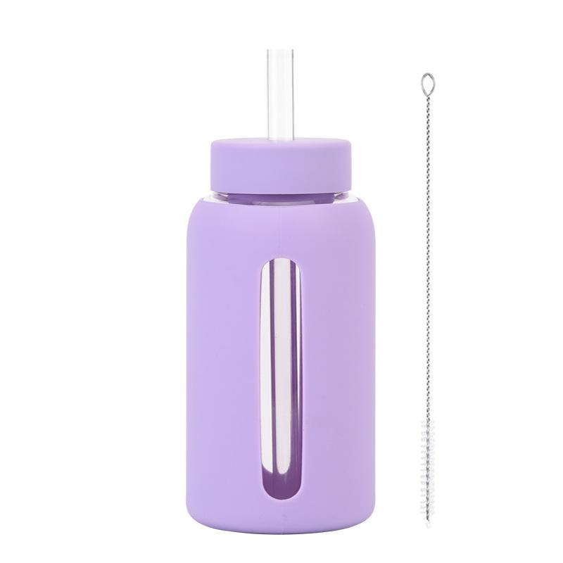 600Ml Silicone Sleeve Borosilicate Glass Water Cup With Straw Can Suck Pearls Portable Outdoor Cup