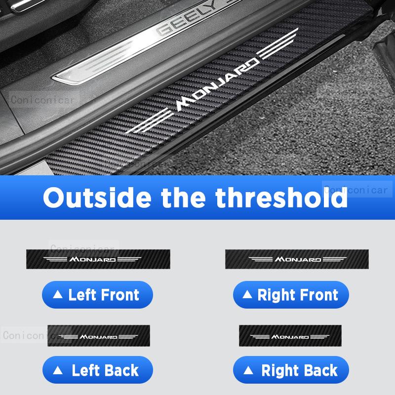 

Для Geely Monjaro, автоматическая защита задней двери, педаль на порог, углеродное волокно, текстура, аксессуары, кожа, искусственная кожа, Стайлинг, автомобильная наклейка Outside 4pcs