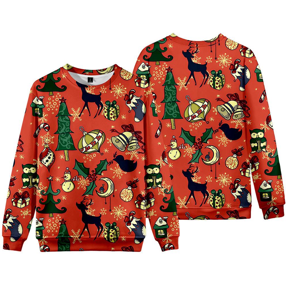Europe, America, autumn and winter new Christmas versatile crew neck sweater 3D digital printing Santa loose long-sleeved jacket