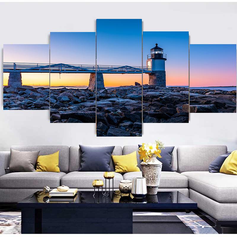 5 pezzi Paesaggio Faro Ponte Paesaggio marino Pietra Pittura su tela Poster e stampe Immagini murali Cuadros Home Decor Senza cornice