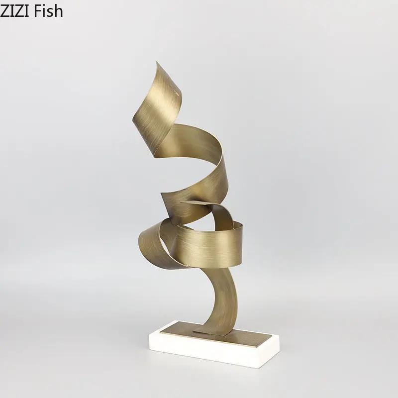 Creative Golden Streamer Marble Base Metal Statue Modern Design Living Room Furnishings Sculpture Desk Decoration Ornaments