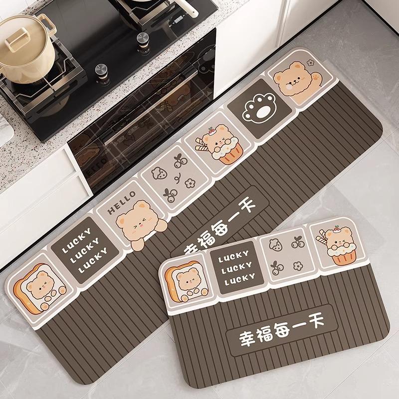 Cartoon Wind Soft Diatom Mud Floor Mat Kitchen Floor Mat Household Can Be Cut Non-slip, Water Absorption and Oil Absorption, Dirt-resistant and Wear-r