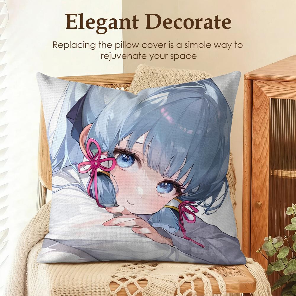 Kamizato Ayaka Genshin Impact Cushion Cover Natural Linen Organic Fabric DoubleSided Printing Sofa Home Decor Gift Pillow Case