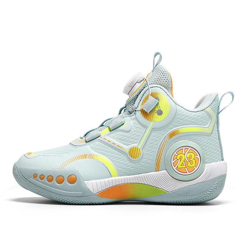 Children's sports shoes actual combat non-slip rotating boys' buttons actual combat basketball shoes shoes trendy shoes four sneakers