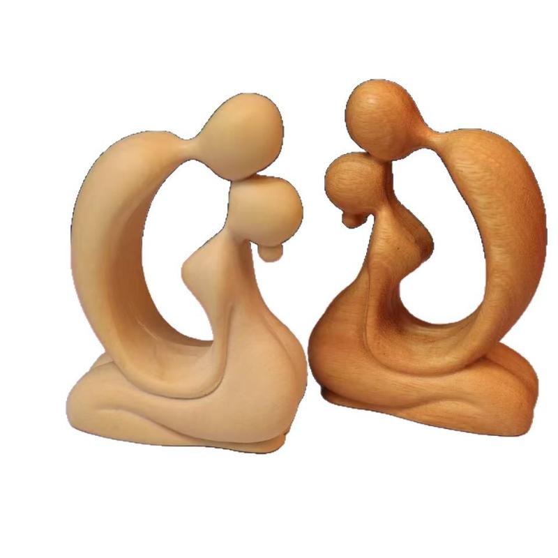 1Pc Golden Sandalwood Carving Kisses The Love of Lovers' Hearts, Hand-held Pieces, Creative Ornaments, Wooden Handicrafts