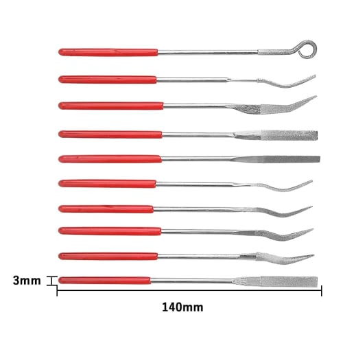 Kigauru 10-Piece Diamond File Sharpener Set, 3mm X 140mm, for Stainless Steel Machining, Precision Files, Deburring, Grinding, DIY Metal Polishing Fil