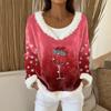 Dame Mote Plysj V-hals Pullover Topp Langermet T-skjorte Juletrykket Genser