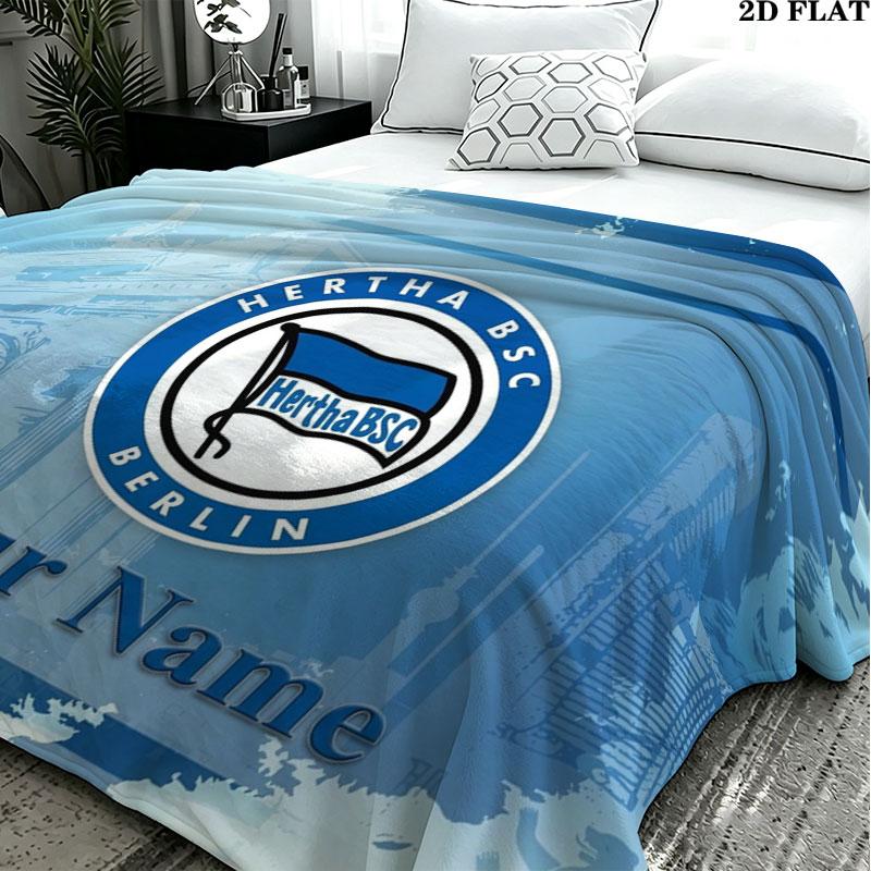 1PC Hertha BSC Custom Name Patterned Flannel Blanket Suitable For All Seasons for Home Decor Warmth and Comfort Gifts Holiday Present