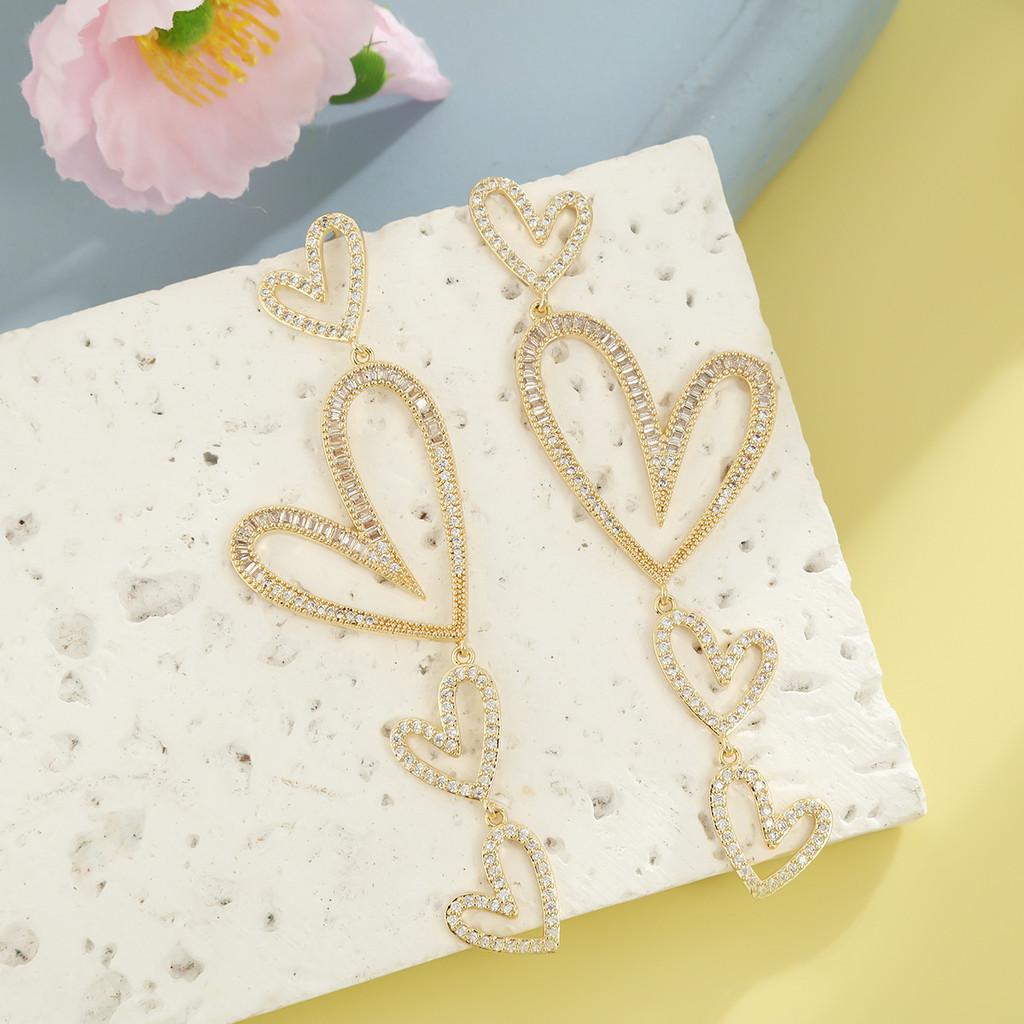 Orecchini Pendenti Geometrici a Forma di Cuore di Lusso Con Zirconia Per Donna Gioielli da Sposa