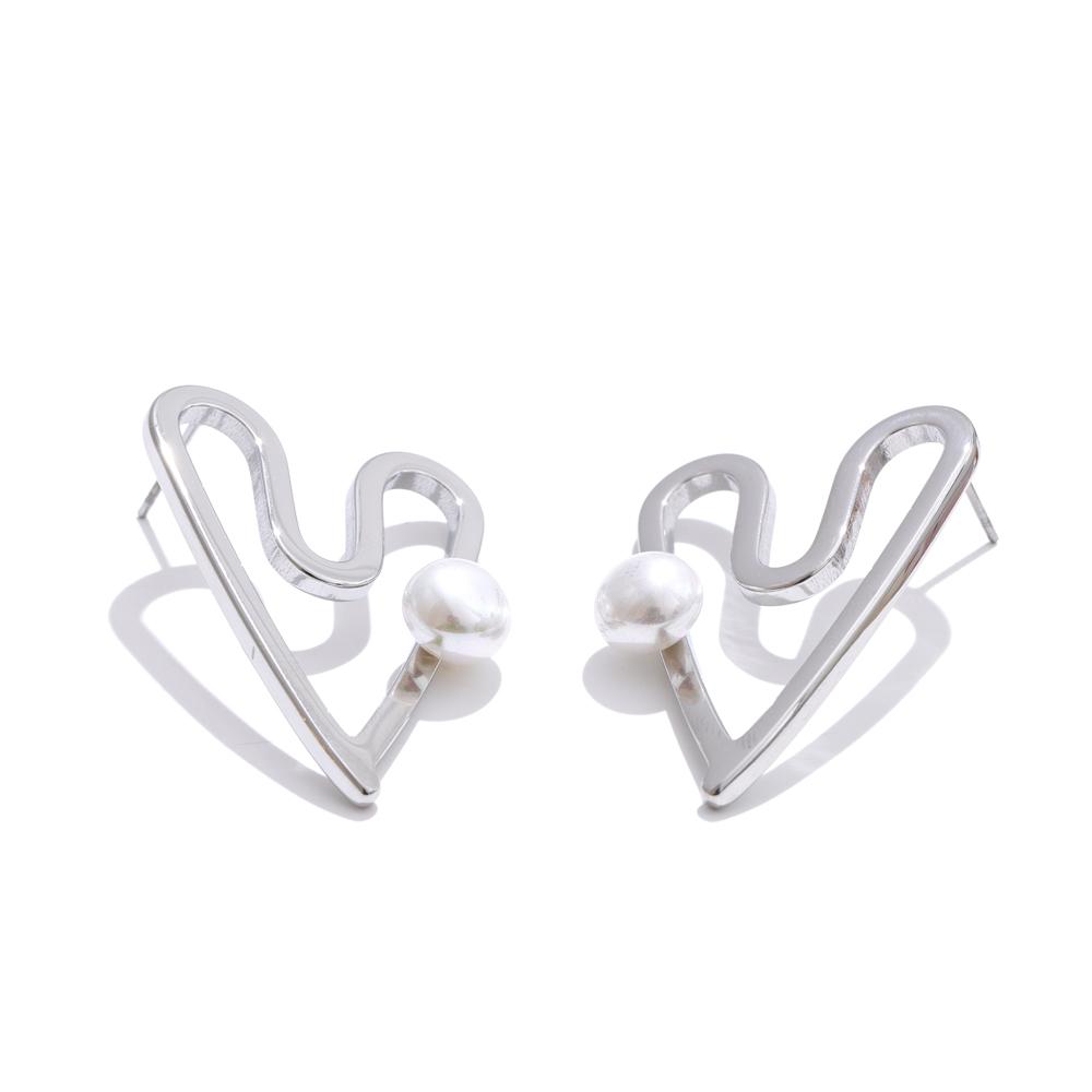 

Yhpup Stainless Steel Heart Hollow Chic Stud Earrings with High Quality Imitation Pearl Real Gold PVD Plated Waterproof Jewelry