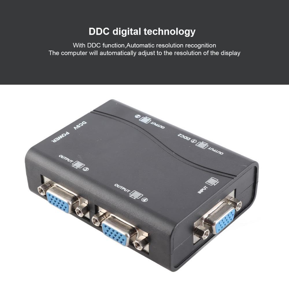 1920x1440 Video Distribution Duplicator 1 In 4 Out 250MHz VGA Splitter Amplifier Box For Projector