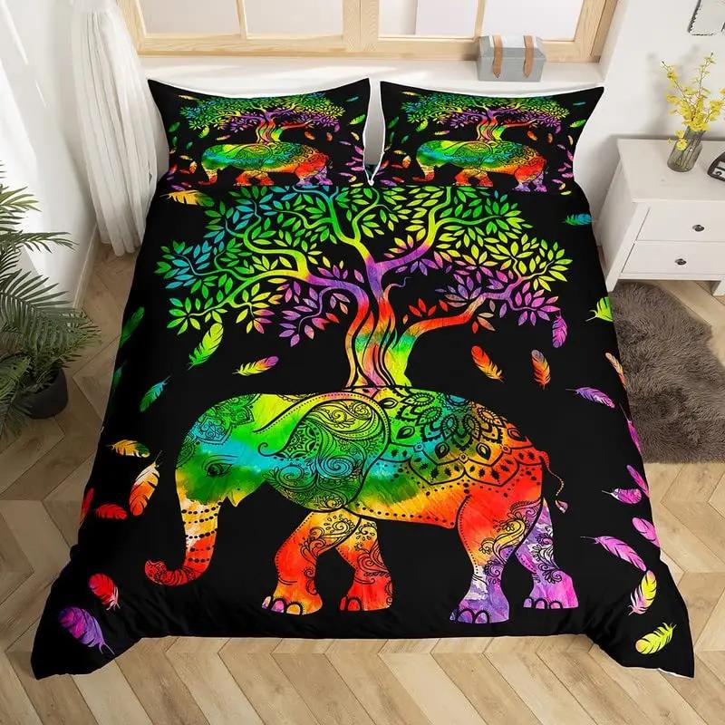 Bohemian Mandala Elephant Duvet Cover Set Boho Elephant Bedding Set Safari Animal Comforter Cover Paisley Indian Exotic Bed Sets
