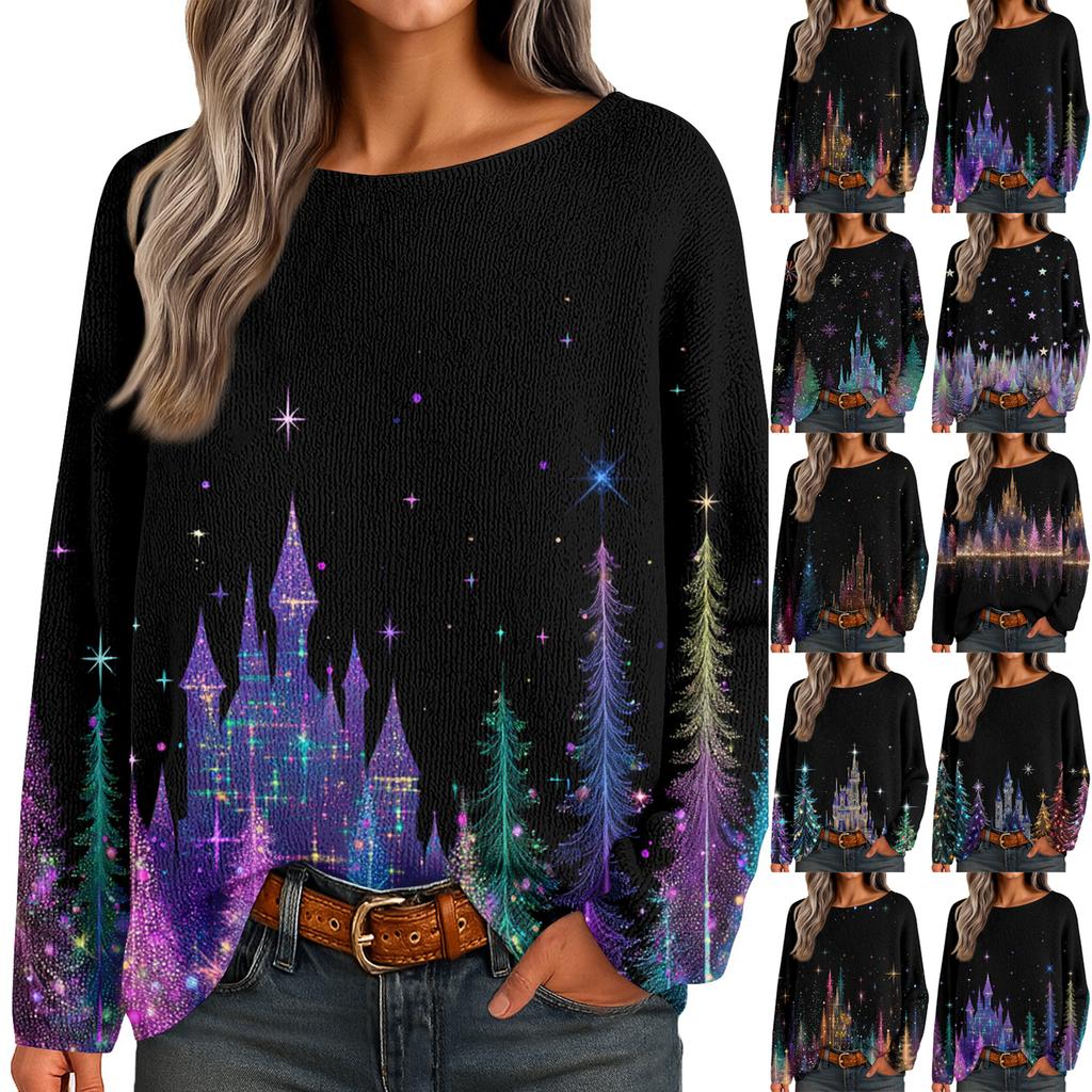 Womens  Fall Sweaters Long Sleeve Print Tops Pullover Sweaters Loose Dressy Casual Basic Clothes