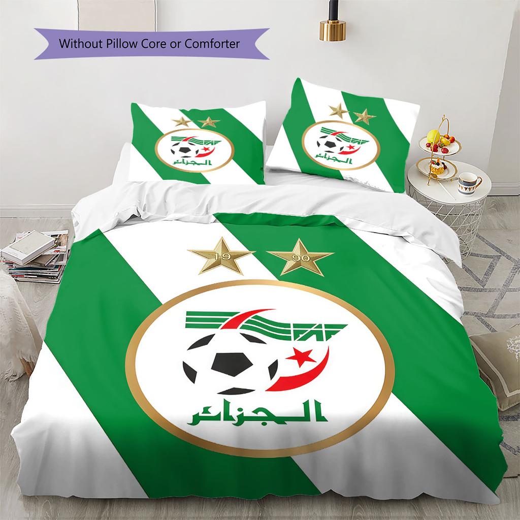 Algeria National Football Team Pattern Bedding,Quilt Set Quilt Cover Pillowcase Home Birthday Gift(1 * duvet cover + 2 * pillowcase, without core)