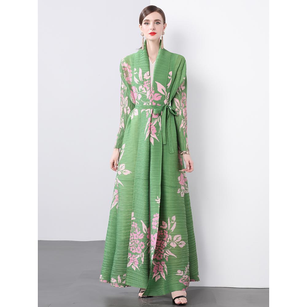 

Весна Осень Женский Принт Длинный Макси Эластичный Пальто На Шнуровке Халат One Size светло-зеленый