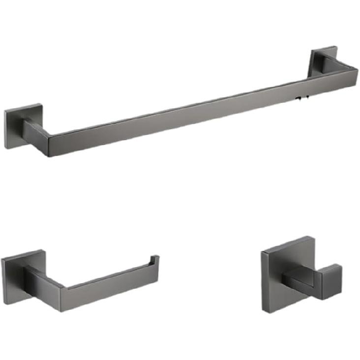Gunmetal Stainless Steel Bathroom Hardware Towel Rack Toilet Paper Holder,Toilet Brush,Robe Hook Towel Bar Holder Grey Stainless,Towel Ring