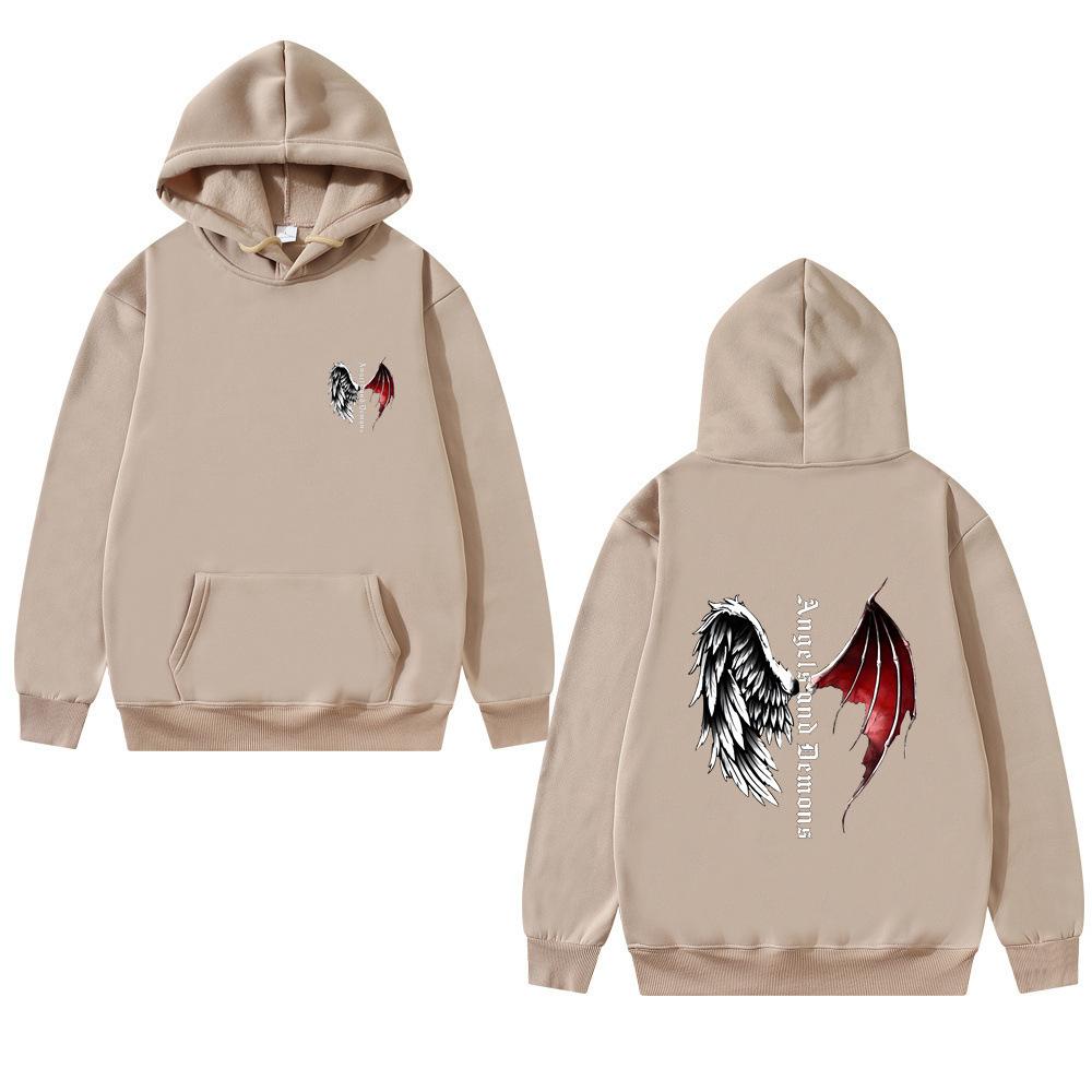 Winter Dark Punk Style Wings Pattern Printed Hoodies Fashionable Casual Sports Long Sleeved Men's and Women's Unisex Hooded Sweatshirts