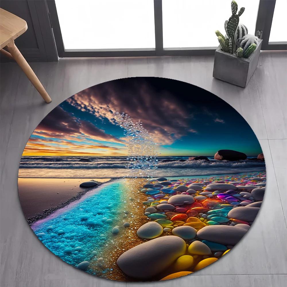 2025 New Style Colorful Rainbow Pebble Road Beach Stone Round Carpet Rug for Bedroom Living Room Decoration,pet Decor Floor Mat