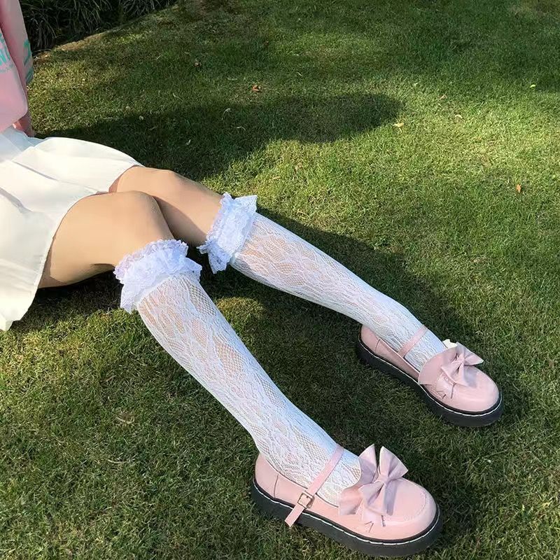 Japanese-Style JK Lace Ruffle Socks | Lolita Cute Calf Socks for Soft Girl Students - Knee-High Style