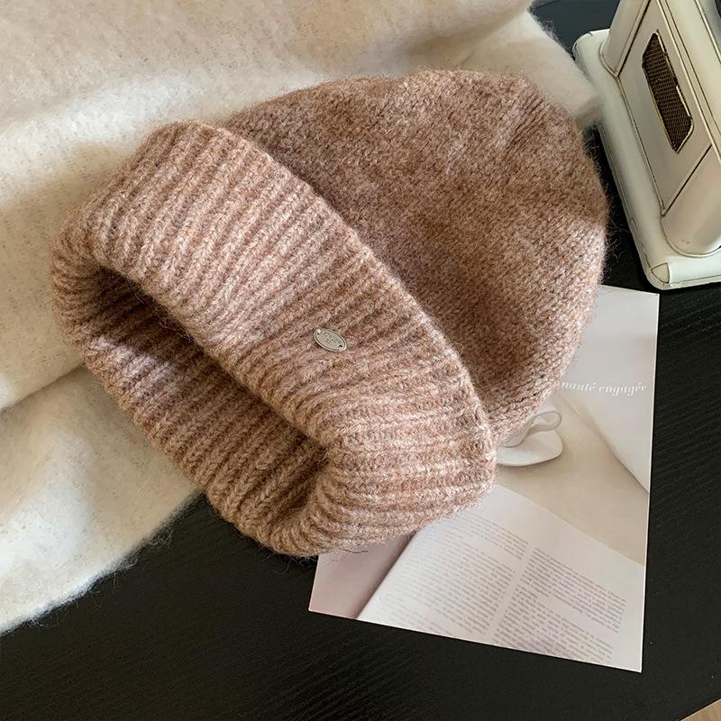 Korean version gray knitted wool hat women's season versatile face small hat big head circumference ear protection cold hat