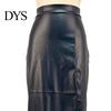 Hip Skirt Midi High Waist Artificial Leather with Slit Design Pure Versatile Color Slimming Fit Office Lady Work Leisure Daily Wear Women Waisted