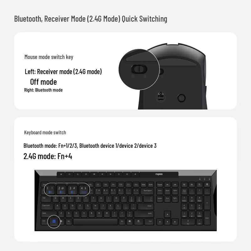 Rapoo 8200G Wireless Multi-Mode Keyboard and Mouse Combo