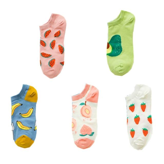 

5 пар весенне-летних женских носков с рисунком авокадо, повседневные короткие носки с вышивкой, дышащие забавные носки в стиле Харадзюку, женские носки до щиколотки Size Suit For 35-39