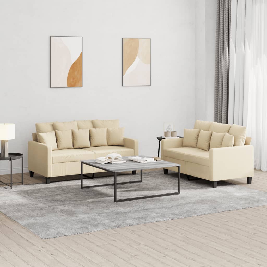 2 Piece Cream Fabric Sofa Set with Cushions