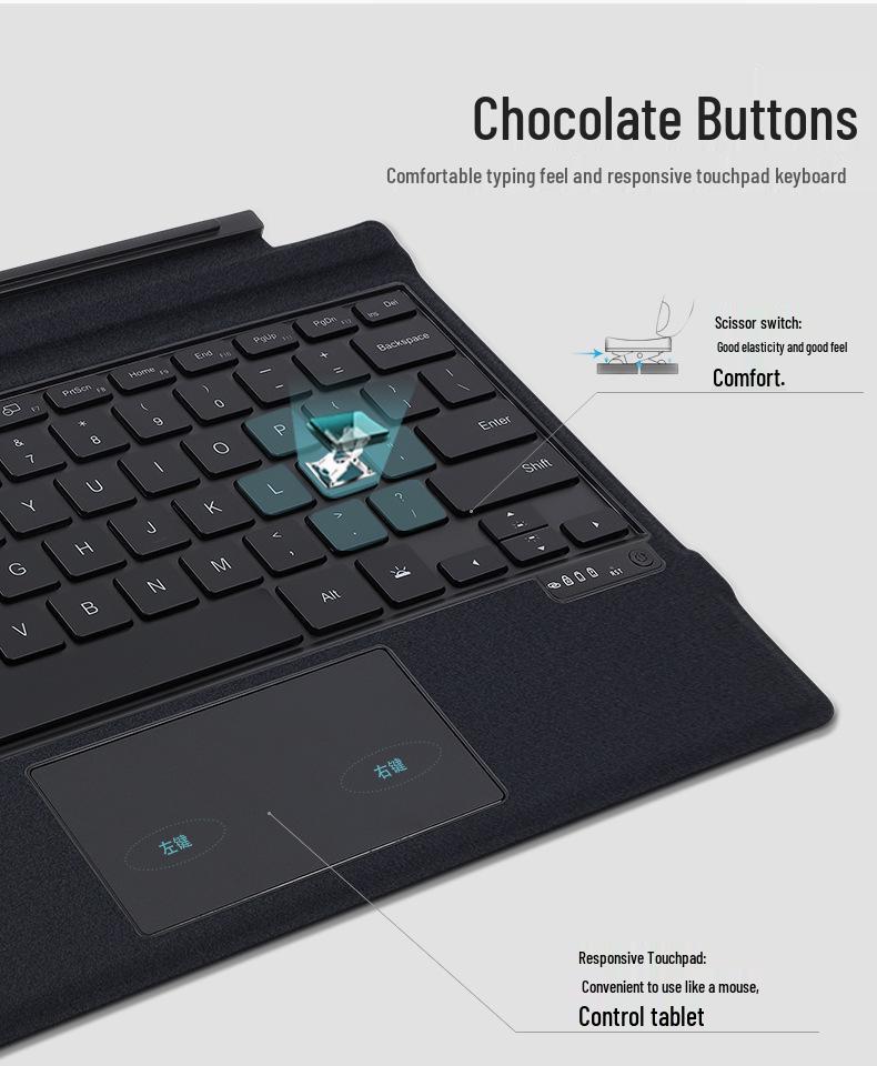 Magnetic Bluetooth Keyboard with Colorful Backlight for Microsoft Surface Pro 5/6/7+/8