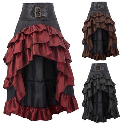 Women Skirt High Waist Irregular Ruffle Patchwork Color Matching Retro Scattered Medieval Royal Style Lady Maxi Skirt Performance Costume